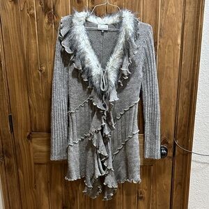 Elegant tan Ruffled Women's Cardigan